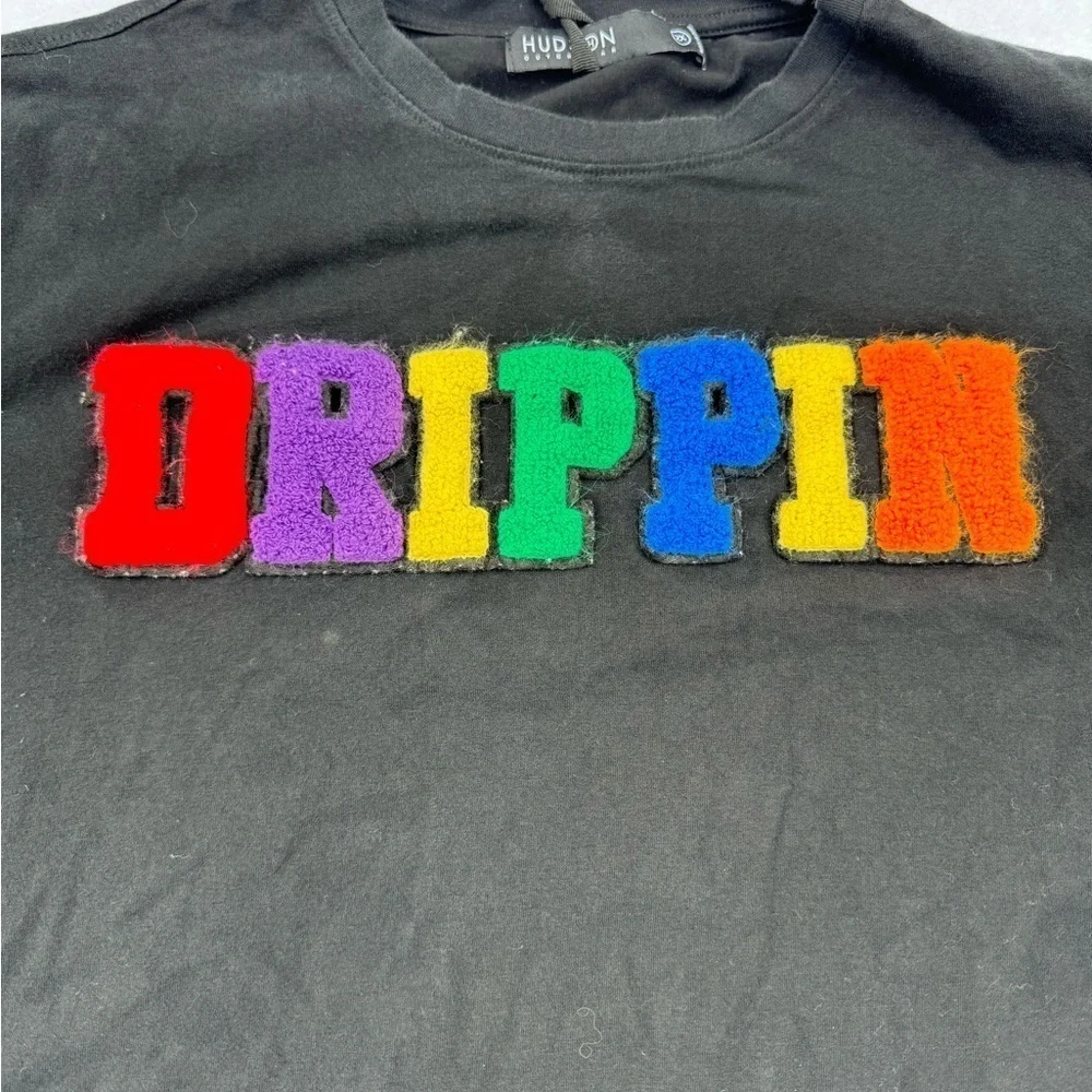 Hudson Outerwear varsity shirt sleeve DRIPPIN shirt men’s 2X black rainbow words